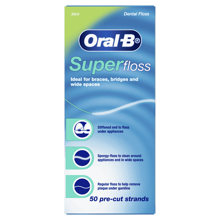 Oral-B Super Floss Pre-Cut Strands Dental Floss, Mint, 50 Count