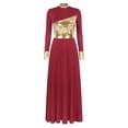 thumbnail image 4 of inhzoy Women Loose Full Length Praise Dance Dress Metallic Gold Liturgical Worship Lyrical Dancewear Burgundy L, 4 of 8