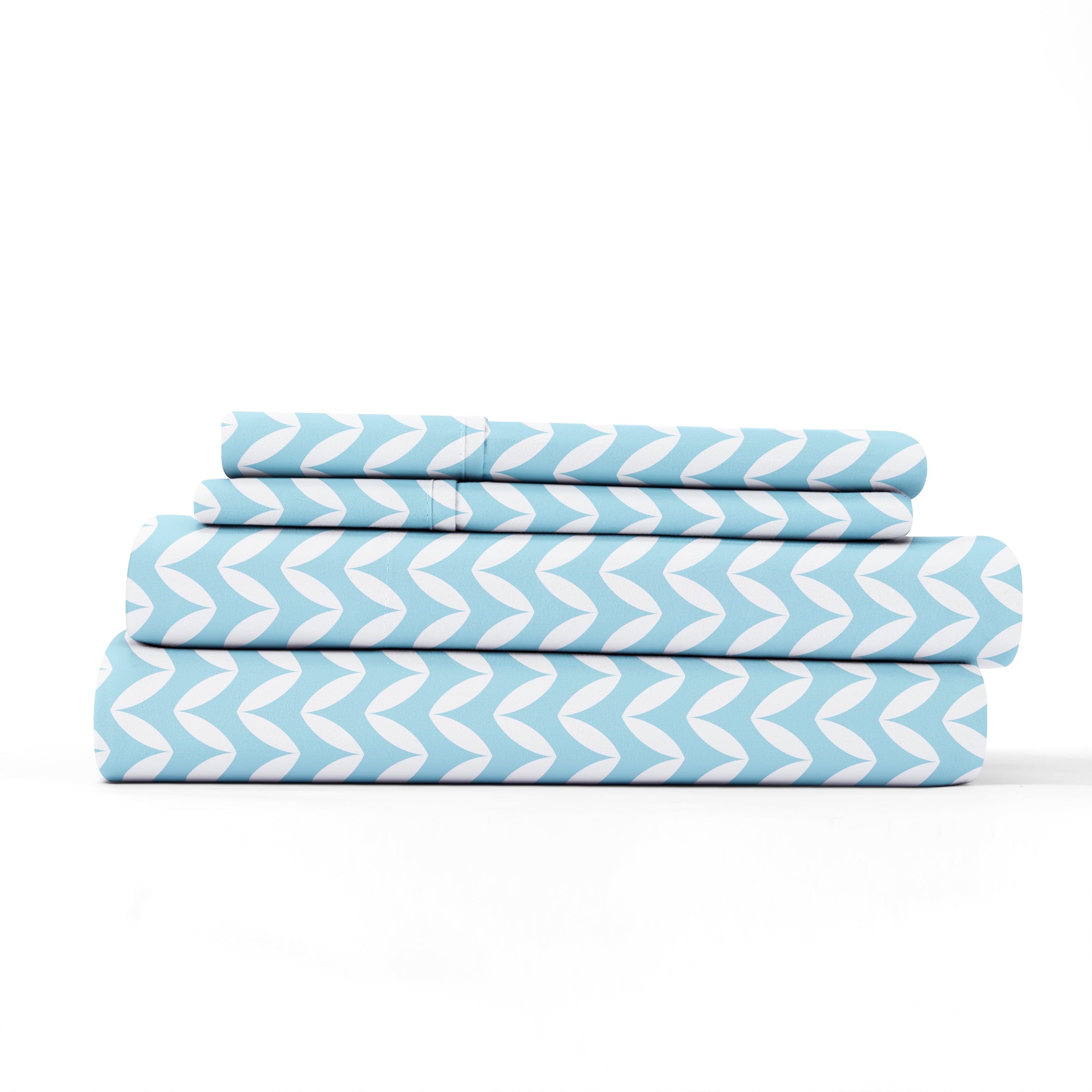 Noble Linens 4 Piece Pattern Microfiber Bed Sheets Set, Light Blue Puffed Chevron, Full