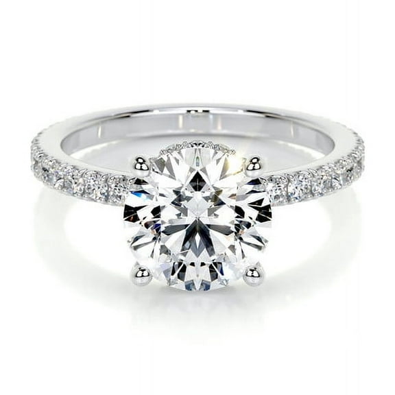 Blue Jewel Wedding Ring - 1.9 Ct Round Cut Brilliant Diamond Rings - 14K White Gold Plated Rings for Her - Hidden Halo Setting - Solitaire with Accent Diamond Ring for Women