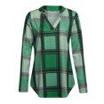 thumbnail image 4 of Camisas a Cuadros Jersey Cuello en V Manga Larga Casual Bloque de Color Moda Camisa a Cuadros Túnica para Mujer Verde XL, 4 of 7