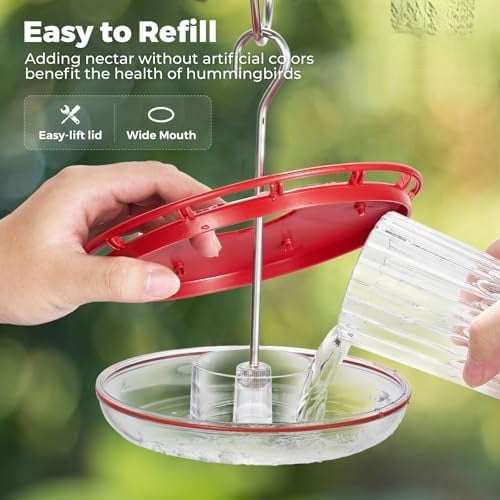 2 Pack 16 OZ Disc Hummingbird Feeders for Outdoors Hanging, 6 Bee Proof Feeding Ports Humming Nectar Bird Feeder, Ant Moat Easy to Refill & Clean Leak-Proof, Garden Décor Gifts for Women Mom