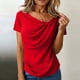 thumbnail image 2 of Camisas de Manga Corta para las Mujeres Casual Color Sólido Plisado Cuello Redondo Blusa, Casual Camisas de Manga Corta para las Mujeres Suaves, 2 of 5
