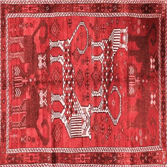 Ahgly Company Indoor Square Animal Red Traditional Area Rugs, 3' Square