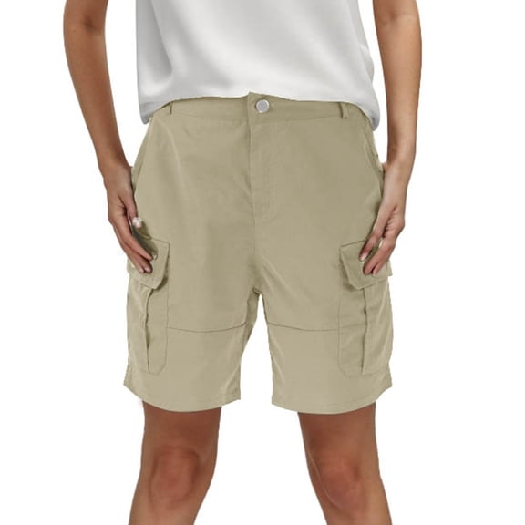 Women's Shorts Ladies Summer Solid Color Pocketed Casual High Waist Hot Cargo Short Pants Beige L