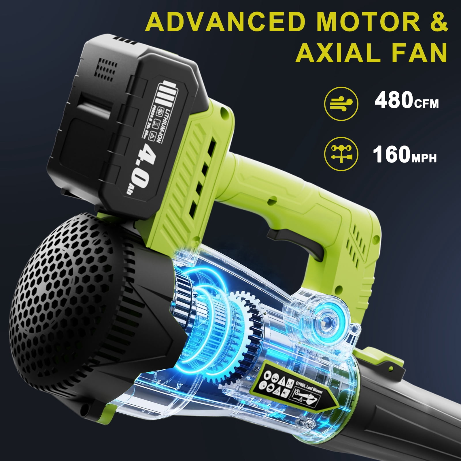 Leaf Blower Cordless Lightweight Electric with 2 4.0Ah Battery and Charger, Portable Handheld for Lawn Care, Garden, Patio, Yard