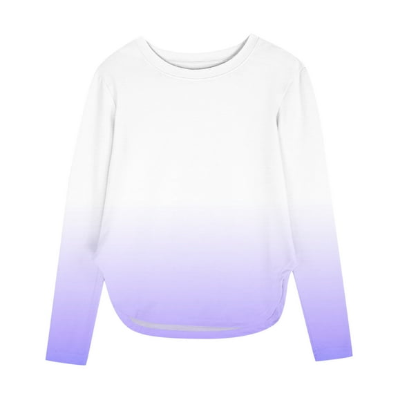 Efsteb Girls Long Sleeve Shirts Hem Side Slit T-Shirts Casual Soft Lightweight Long Sleeve Gradient Print Crew Neck for All-Season Styles(Purple,7 Years)