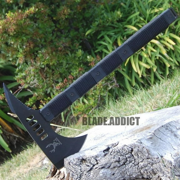 14" Black Outdoor Camping Survival Hunting Axe Hatchet Fixed Blade Knife