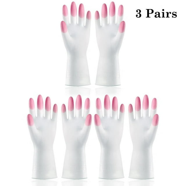 3 Pairs Reusable Waterproof Household Dishwashing Cleaning Rubber Kitchen Gloves S