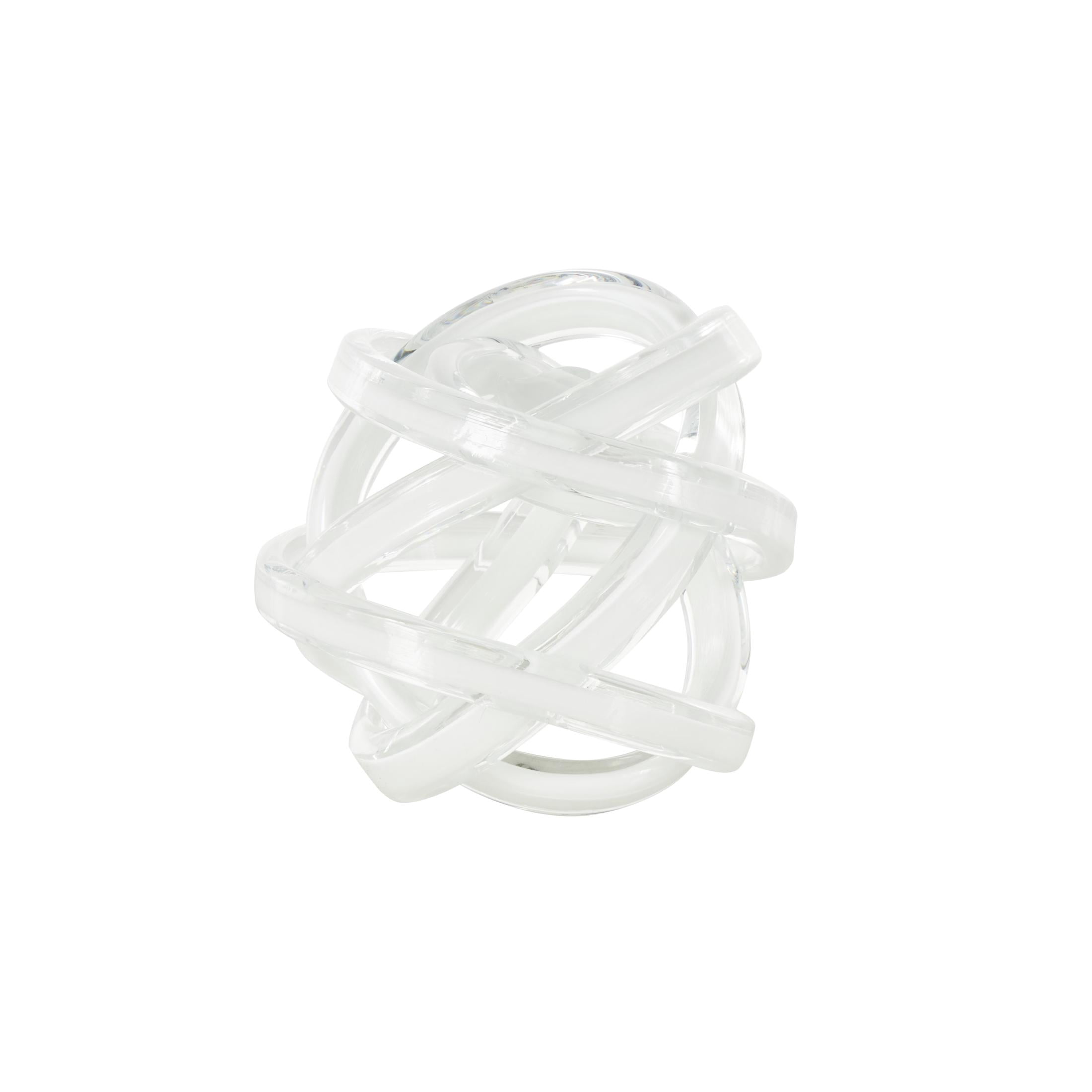 7" x 7" White Glass Brushed Ombre Twisted Knot Sculpture, by DecMode