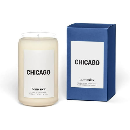 Homesick Premium Scented Candle, Chicago - Scents of Sandalwood, Bergamot, 13.75 oz, 60-80 Hour Burn, Natural Soy Blend Candle Home Decor, Relaxing Aromatherapy Candle