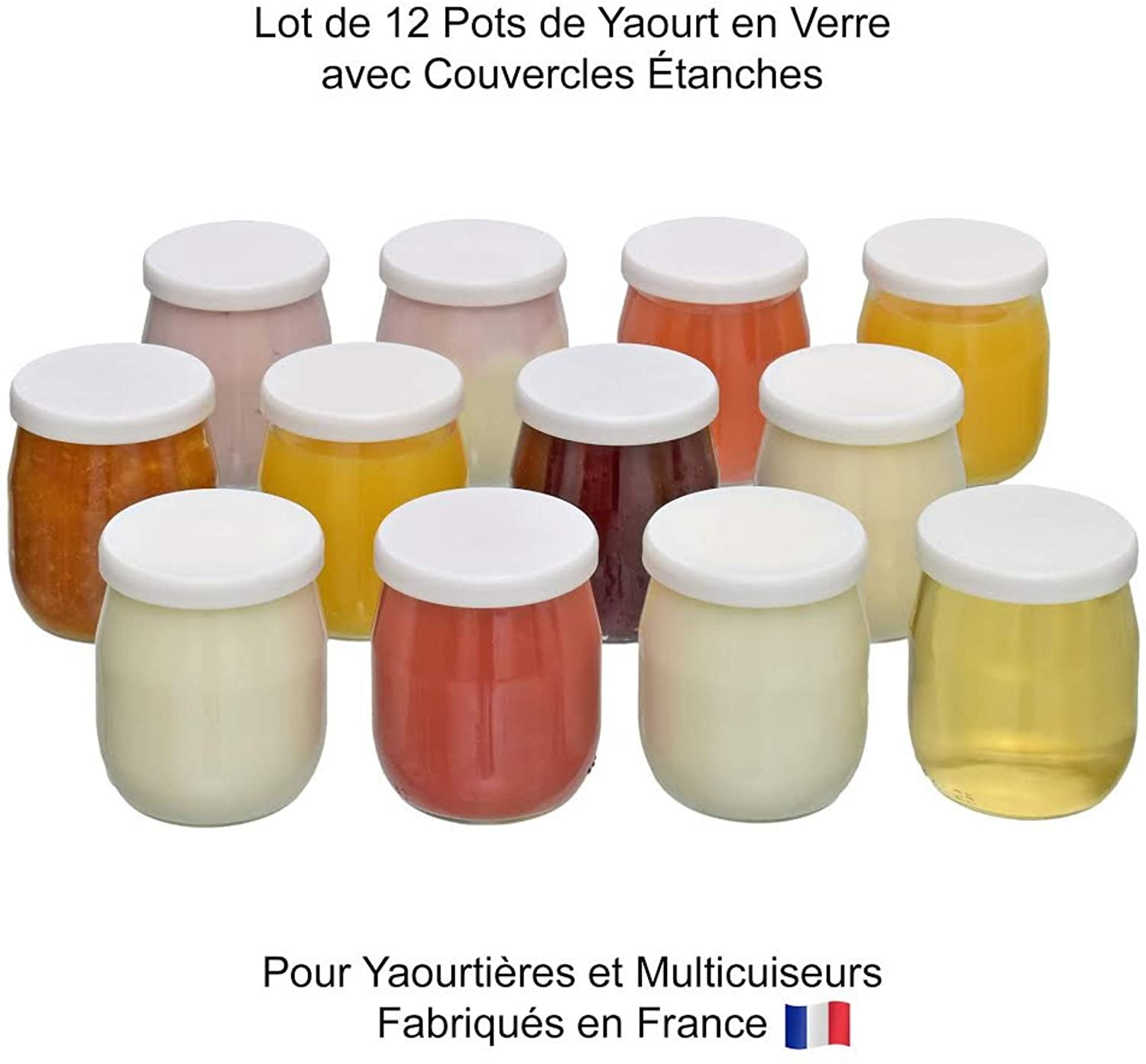 LOT DE 12 POTS YAOURTS AVEC COUVERCLE