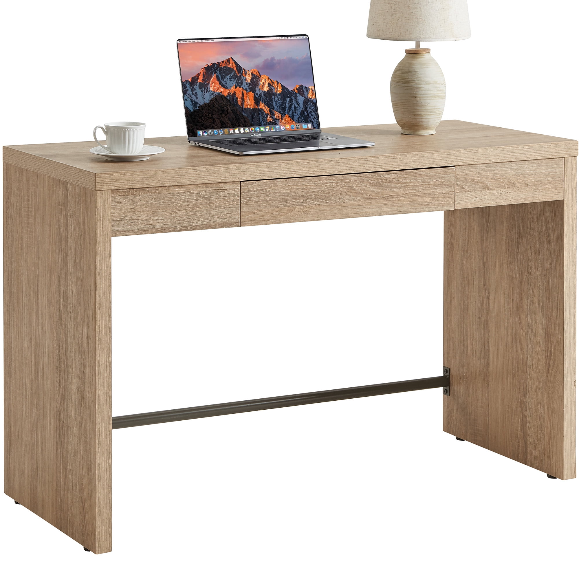 SICOTAS 47.4 inch Computer Desk with Drawer, Wood Writing Desk, Small Study Table for Home Office in Light Oak