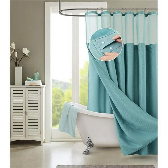 Teal Sheer & Grid Shower Curtain & Liner Set