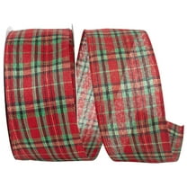Wire Edged McKenzie Red, Green and Black Sheer Plaid Christmas Ribbon 2 1/2" 10 Yards