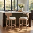 thumbnail image 3 of 27" Counter Height Bar Stools, Set of 2, Upholstered Beige Fabric with Natural Rubber Wood Frame, 3 of 10