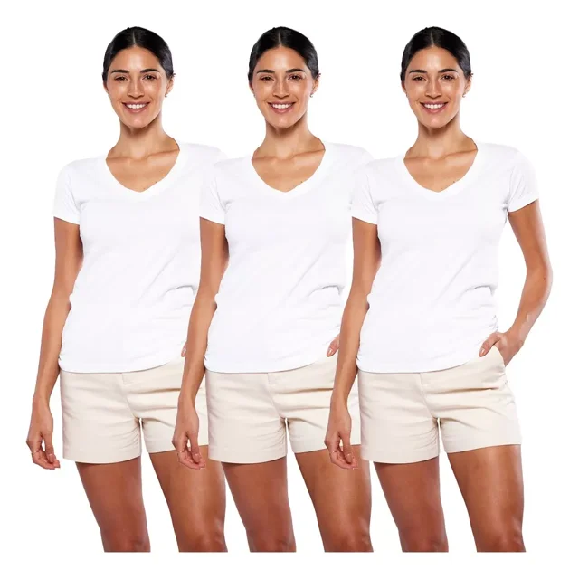 Paquete 3 Playera Mujer Dama Cuello V 100% Algodon Alfani