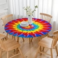 thumbnail image 3 of Colorful Rainbow Tie Dye Spiral Pattern Round Fitted Tablecloth with Elastic Edge,Dining Table Cover Waterproof,Outdoor Round Tablecloth for Camping,Dining,Indoor and Outdoor, 3 of 7