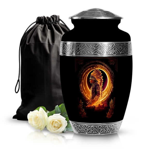 SABURIAL Brave American Urn - Large Funeral Urns For Mom & Dad Ash - Unique Handmade Urns For Human - Beautiful Cremation Burial Urn For Female Ashes - 10 Inch Large With Velvet Bag