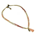 thumbnail image 5 of Gleaming  Quartz Hand of Hamsa Orange Tassel Brass Bead Necklace, 5 of 5