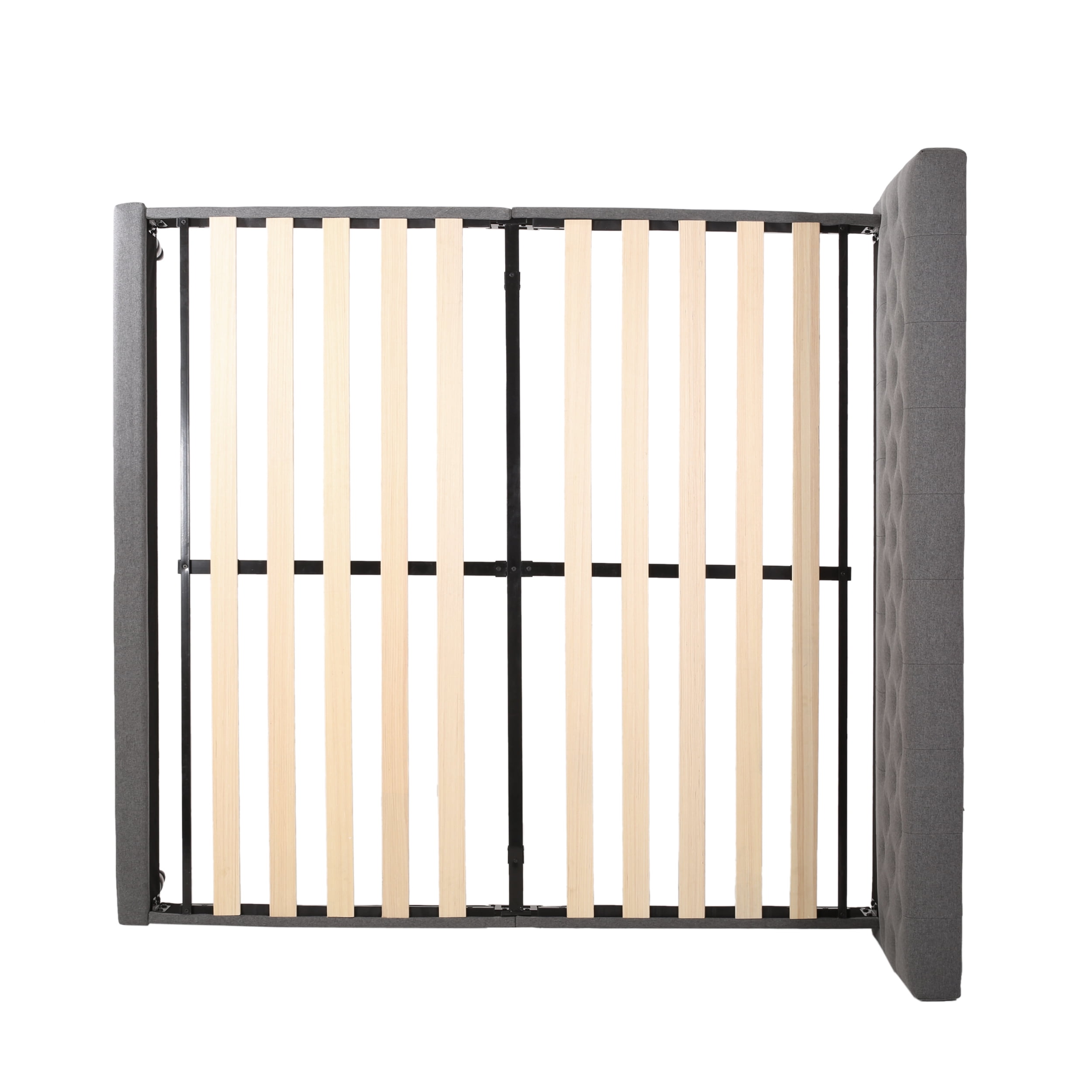Noble House Kwan Contemporary Fully-Upholstered King Fabric Low-Profile Platform Bed Frame, Charcoal Gray, Black