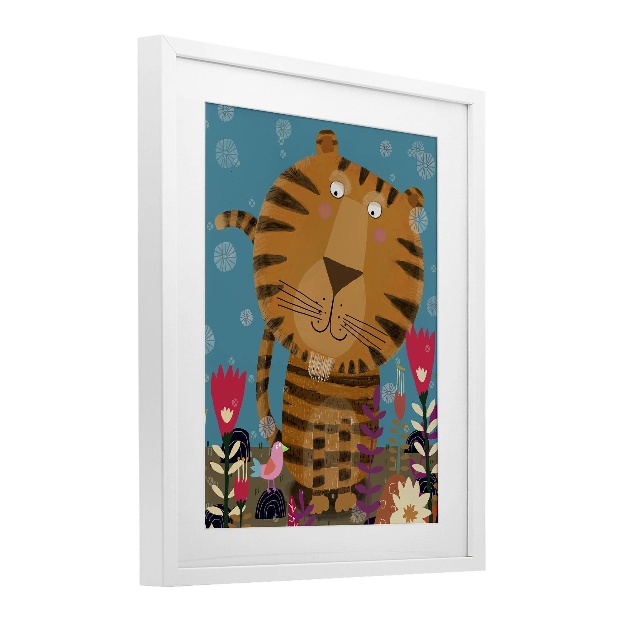 Stupell Industries Boho Tiger & Flowers White Framed Print Under Glass, design by Carla Daly