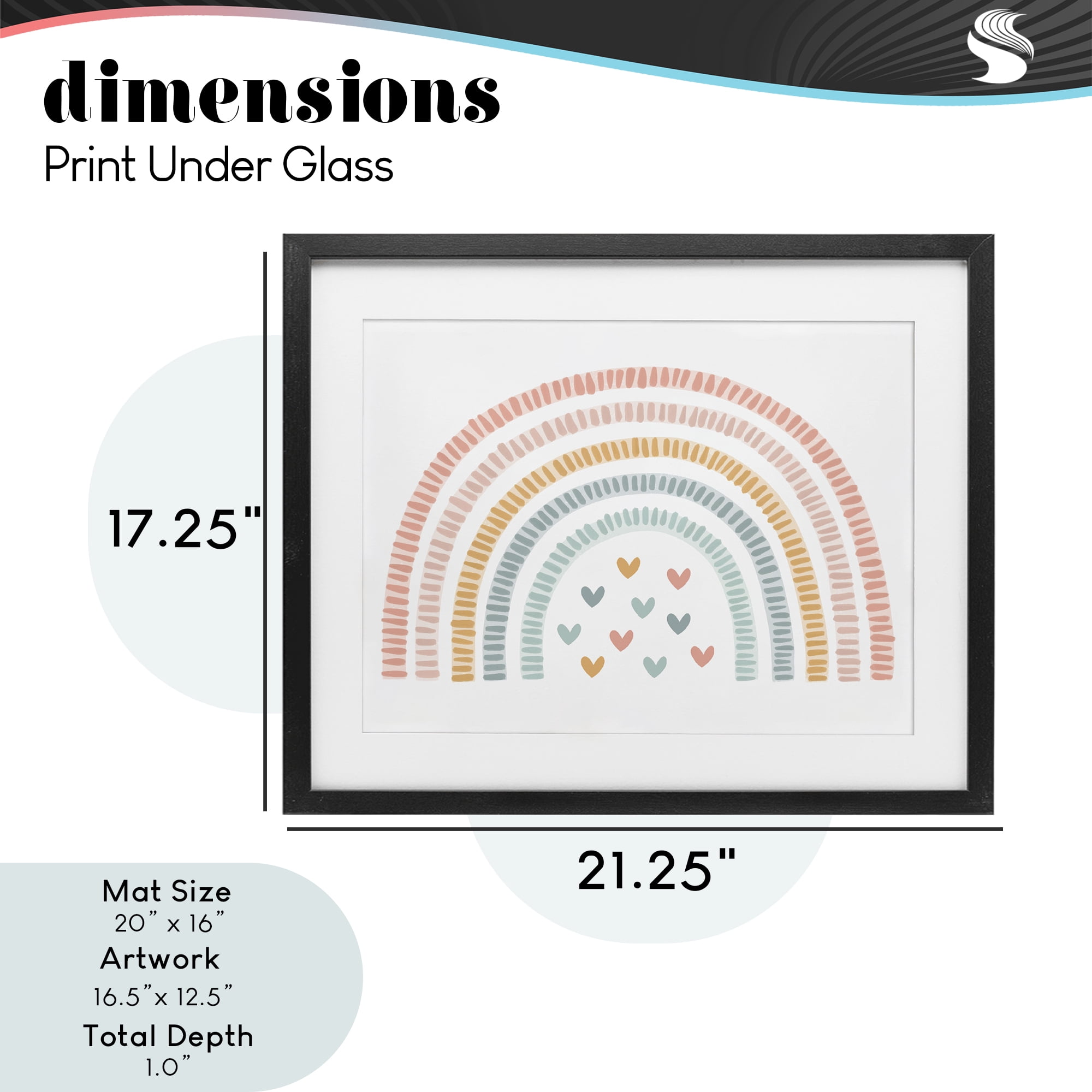 Stupell Industries Whimsical Pastel Rainbow with Hearts Black Framed Print Under Glass, design by Lil' Rue