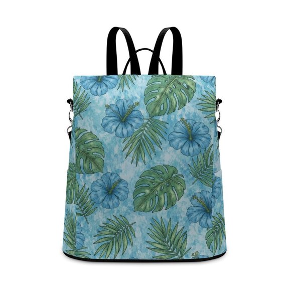 BCIIG Blue Hibiscus Monstera Tropical Leaves Watercolor Seamless Pattern Anti Theft Backpack, Purse for Women, Secure Back Zipper, Multi-Purpose Rucksack Backpack With Adjustable Strap, Womens Travel
