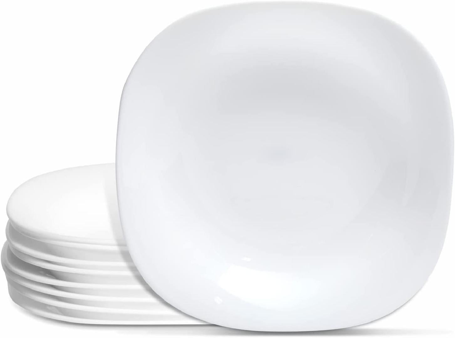 Set of 8 Square Pasta Bowls Shallow Serving Plates for Soup Salad (22