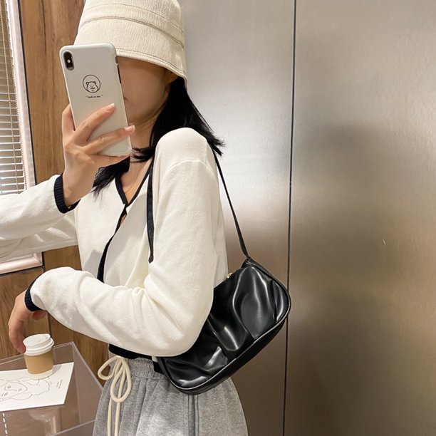 Bolso Femenino Bolso de moda para axilas de PU de hombro plisado para mujer de color sólido