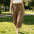 thumbnail image 4 of Maean Cotton Linen Capris Pants for Womens Drawstring Elastic Waist Drawstring Capri Pant Tapered Trousers with Pockets, 4 of 6