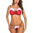 thumbnail image 4 of Navidad mujer felpa sólido Bowknot Navidad conjuntos de lencería tentación Babydoll calzoncillos ropa interior ropa de dormir Fridja nalpqowj43746, 4 of 9