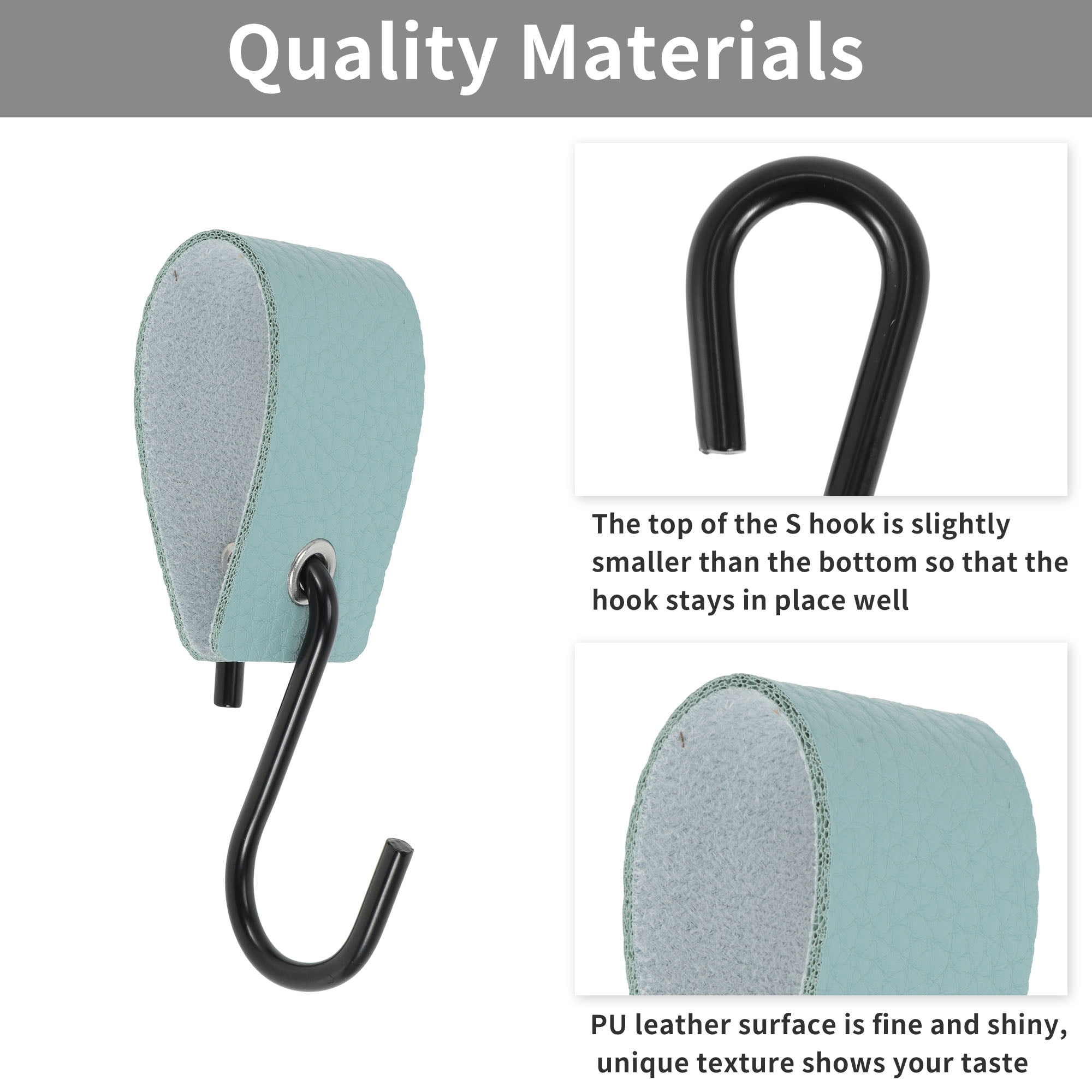 Unique Bargains Pack of 5 S Hooks with Leather Loop for Wardrobe Lake Blue