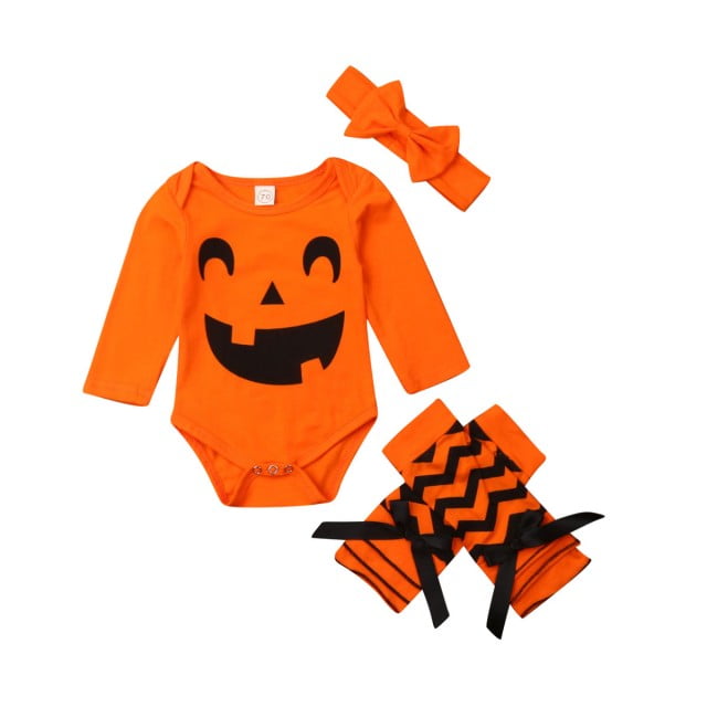 Baby Girls 2pcs Halloween Pumpkin Face Outfits Long Sleeve Stripe Rompers with Headband Baby Girls 2pcs Halloween Pumpkin Face Outfits Long Sleeve Stripe Rompers with Headband