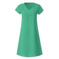 thumbnail image 4 of Womens Cotton Linen Midi Dress Summer Solid Color Short Sleeve V-Neck T-Shirt Dresses Plus Size Flowy Beach Dress, Limited Time Offer, Under 10 Dollars, 4 of 5