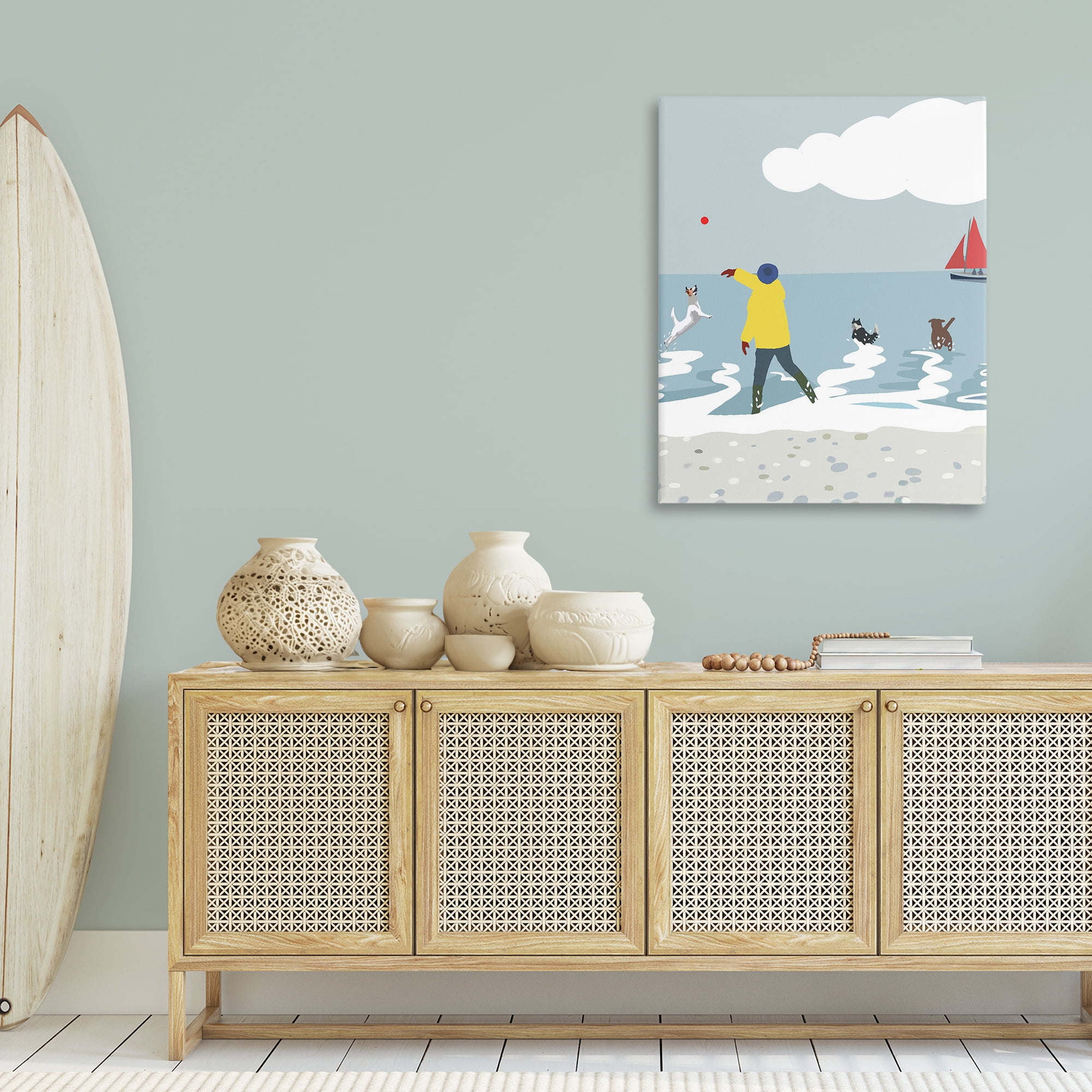 Stupell Industries Catching Ball on Beach Nautical & Beach Painting Wrapped Canvas Art Print Wall Art, 30 x 40
