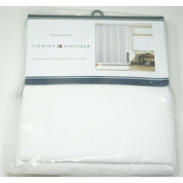 Tommy Hilfiger Seersucker Cotton Blend 72 x 72 Shower Curtain White