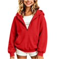 thumbnail image 3 of akafmk Girls Half Zip Hoodie Sweatshirt Long Sleeve Pullover Sweatshirts with Pocket Solid Color Casual Hooded Top Versatile Fall Clothes, Size 5-6 Years, 3 of 6
