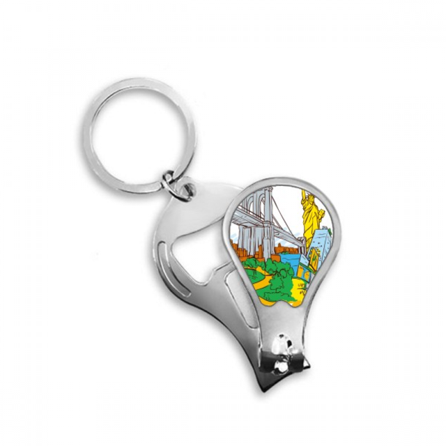 US New York America Watercolor Fingernail Clipper Cutter Opener Key Chain Scissor