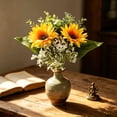 thumbnail image 1 of Ramo artificial de girasoles con paniculata y follaje verde – Arreglo floral artificial para decoración del hogar, centro de mesa y exhibición en interiores, 1 of 6