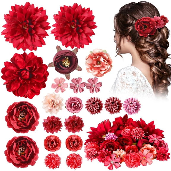 21 Pcs Flower Hair Clip Rose Hair Clips Barrettes for Women Flower Accessories Boho Bride Claw Clip Hairpin Brooch Pin Headpiece for Wedding