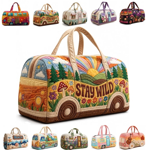 Quilted Travel Duffle Bag with Shoulder Strap for Weekend Trips and Daily Carry, Boho Travel