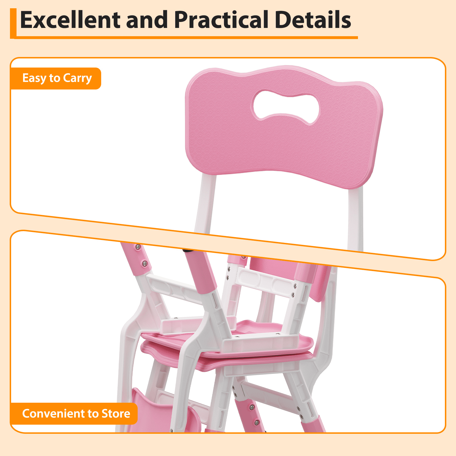 Kids Chair Set of 2 with Height Adjustable Chair, Plastic Toddler Chairs for Children Boys Girls, Kids Hammock Chair, Booster Chairs for Toddlers