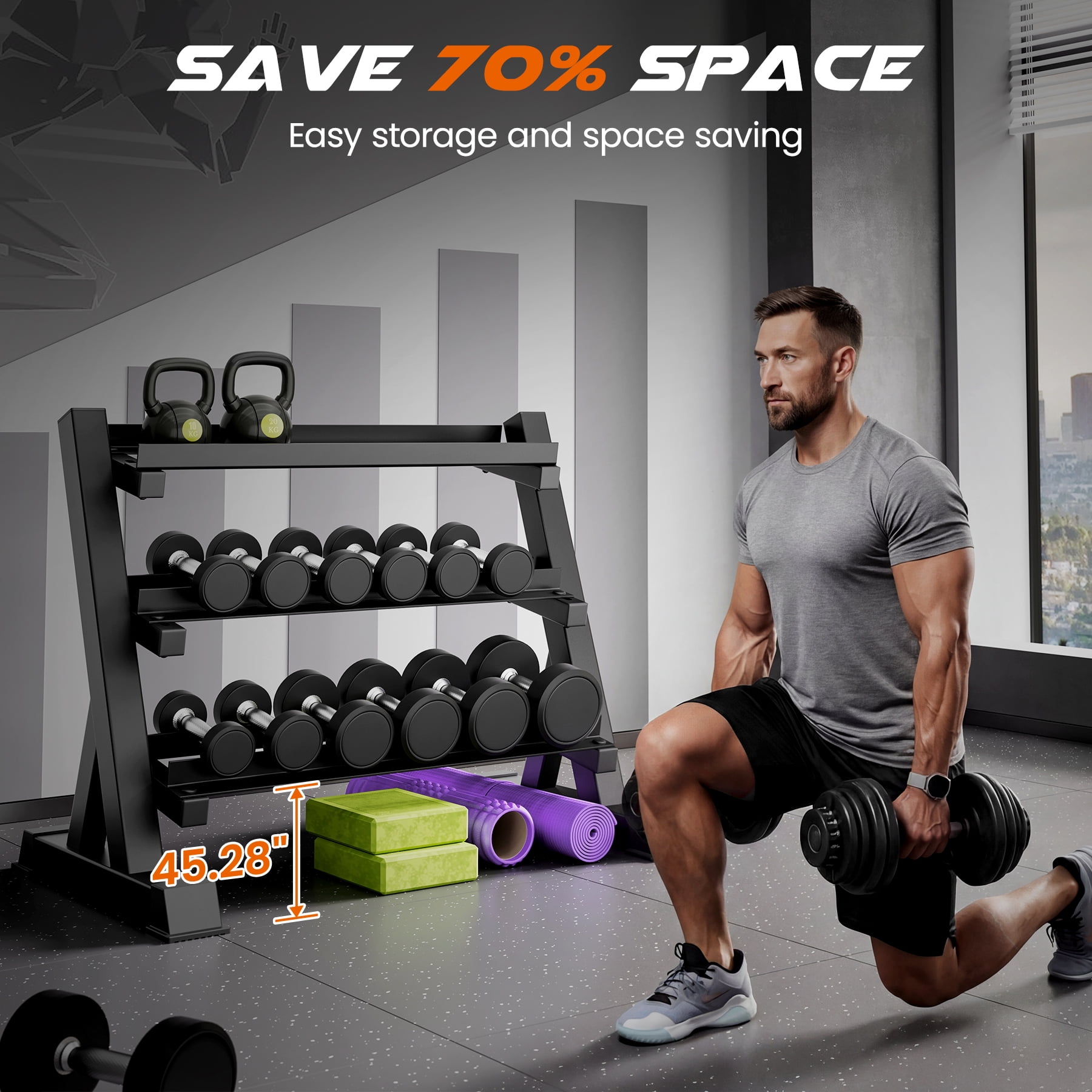 Dumbbell Rack, Dprodo Adjustable Dumbbells Storage Rack 3 Tier Hex 1100lb Weights Rack Holder Home Gym Storage Organizer