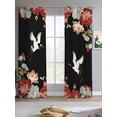 thumbnail image 2 of Black Crane Sheer Curtains 84 Inch Length 2 Panels Set for Living Room/Bedroom, Vintage Red Teal Spring Floral Botanical Kitchen Curtains Grommet Semi-Sheer Curtains Window Treatments 52"x84"x2, 2 of 7
