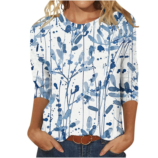 HKEJIAOI Blouse Femme Manches 3/4 Tunique Imprimé Floral m Blouse d'Été