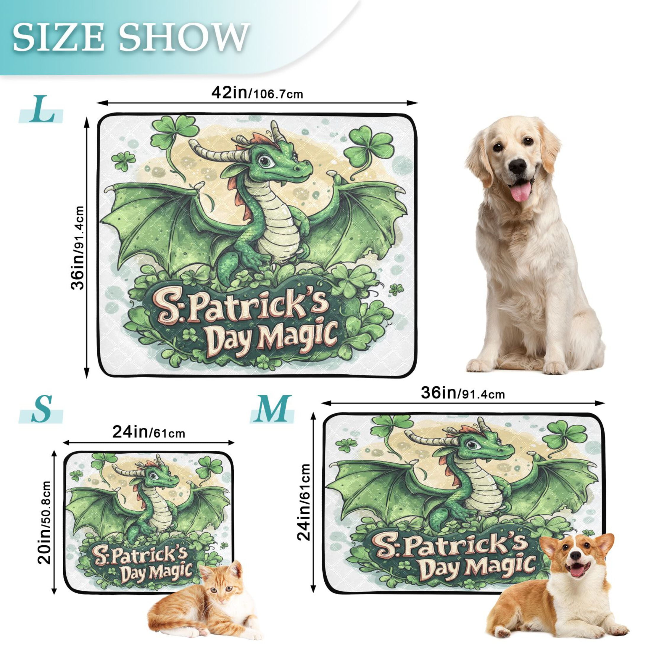 Qxltty Stpatricks Day Green Ceratopsian Cat litter Pads Pet Set of 2 Diaper Mats Center Anti-leakage Layer Absorbent Soft and Comfortable