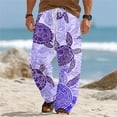 thumbnail image 3 of Beach Pants for Men Sea Turtle Print Loose Fit Elastic Waist Wide Straight Leg Cotton Linen Casual Pants with Pockets, 3 of 5