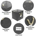 SHW 3 Pack 13" Cube Storage Bin With Braided Handles, Dark Grey