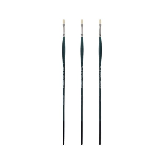 Creative Mark Imperial Professional Chungking Hog Bristle Brush - Filbert #1 Pack of 3 Handmade Long Handle Oil Paint Brushes for Artists, Nickel-Plated Brass Ferrules, Stiff yet Soft Natural Bristles
